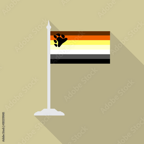 Gay bear pride LGBT flag with flagpole flat icon with long shadow. Vector illustration EPS10.