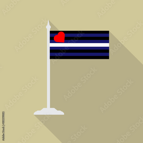 leather fetish pride LGBT flag with flagpole flat icon with long shadow. Vector illustration EPS10.