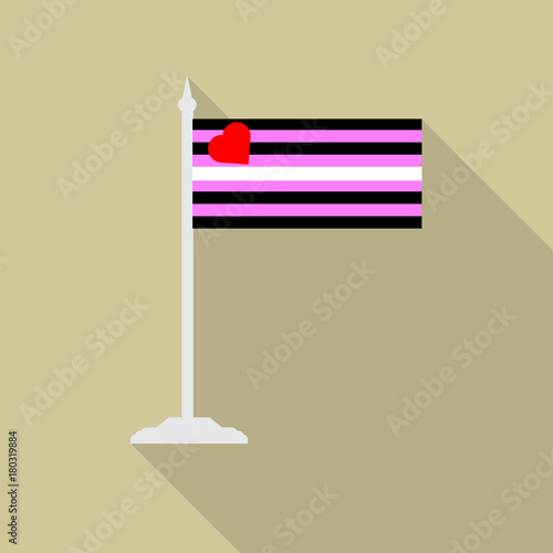 Leather Girl pride flag with flagpole flat icon with long shadow. Vector illustration EPS10 of a rainbow pride flag.