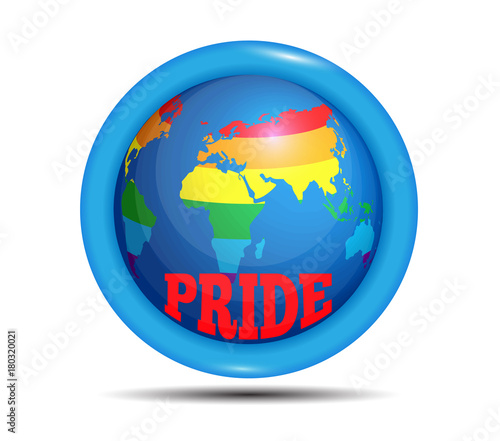 Icon LGBT Pride on a white background. Vector symbol eguality gay and lesbian pride. Globe symbol with lgbt rainbow colored world map. Vector illustration.