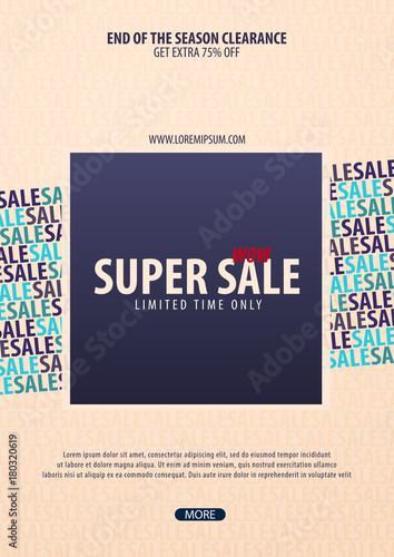 Sale poster or Flyer design. Discount background for the online store, shop, promotional leaflet, poster, banner. Vector illustration.