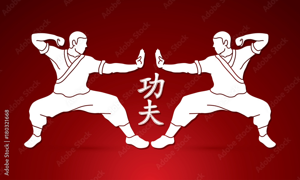 Obraz premium Kung fu action ready to fight graphic vector.