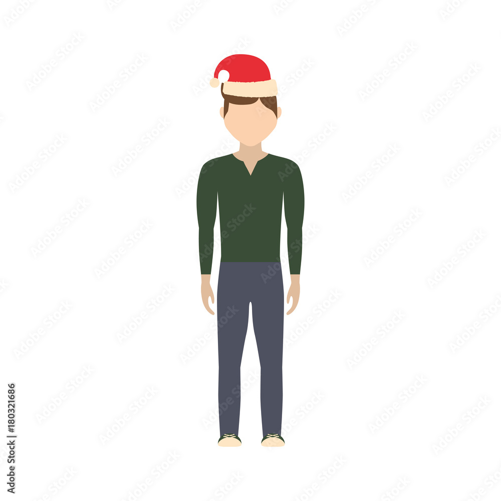 man standing with christmas hat icon over white background vector illustration man standing with christmas hat icon over white background vector illustration