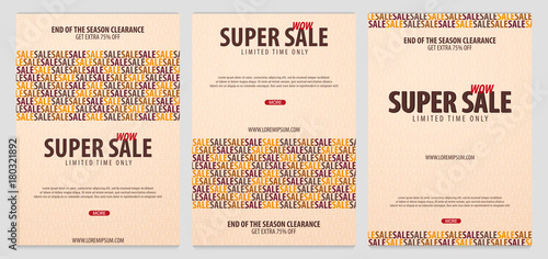 Set of Sale posters or Flyers design. Discount background for the online store, shop, promotional leaflet, poster, banner. Vector illustration.