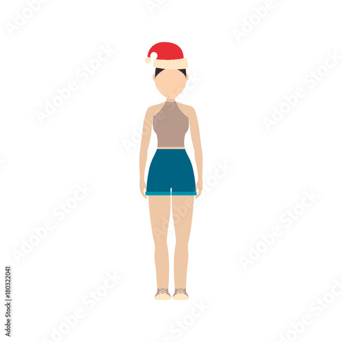 woman stading with christmas hat icon over white background vector illustration