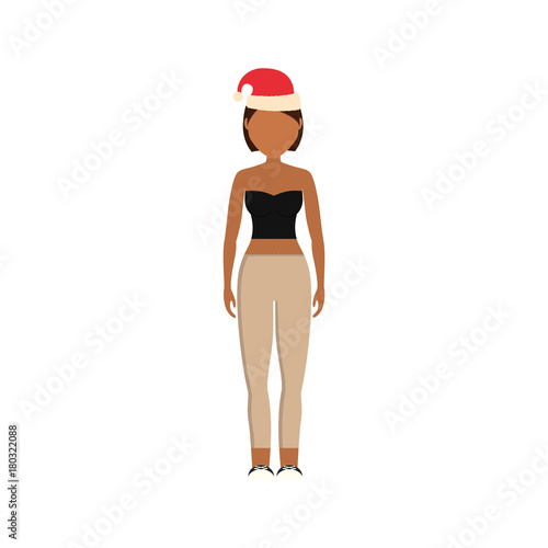 woman stading with christmas hat icon over white background vector illustration