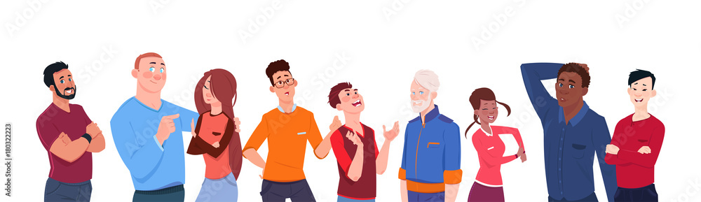 Group Of People Mix Race Cartoon Of Different Age Isolated On White Background Horizontal Banner Diverse Modern Men And Women Flat Vector Illustration Group Of People Mix Race Cartoon Of Different Age Isolated On White Background Horizontal Banner Diverse Modern Men And Women Flat Vector Illustration