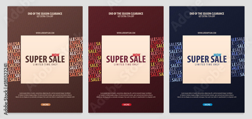 Set of Sale posters or Flyers design. Discount background for the online store, shop, promotional leaflet, poster, banner. Vector illustration.