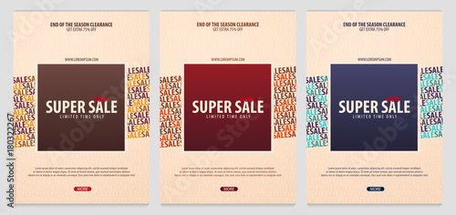 Set of Sale posters or Flyers design. Discount background for the online store, shop, promotional leaflet, poster, banner. Vector illustration.