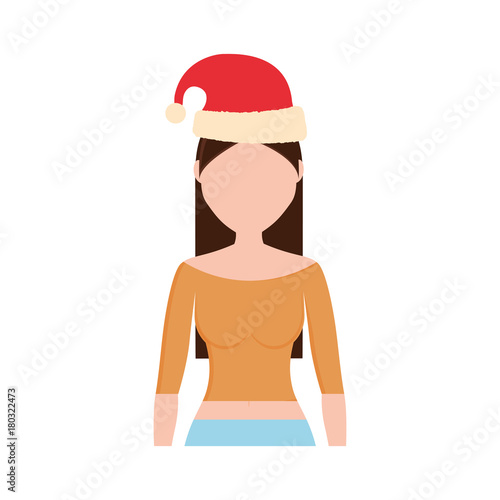 avatar woman with christmas hat icon over white background vector illustration