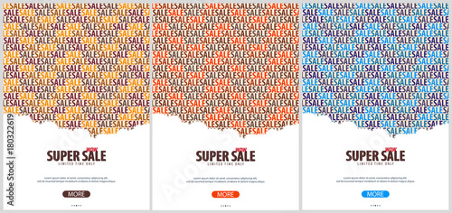 Set of Sale posters or Flyers design. Discount background for the online store, shop, promotional leaflet, poster, banner. Vector illustration.