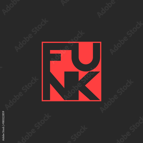 Funk music logo. Musical t-shirt print lettering typography red graphic design element for party poster, banner, flyer, sticker hipster emblem.