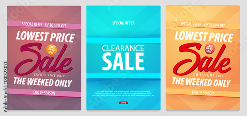 Set of Sale posters or Flyers design. Discount background for the online store, shop, promotional leaflet, poster, banner. Vector illustration.