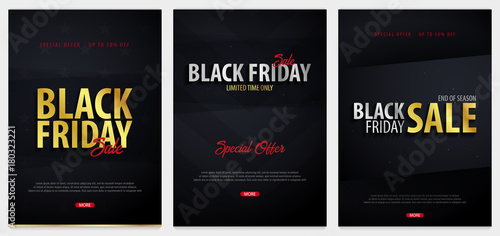 Set of Black Friday Sale posters or Flyers. Discount background for the online store, shop, promotional leaflet, poster, banner. Vector illustration.