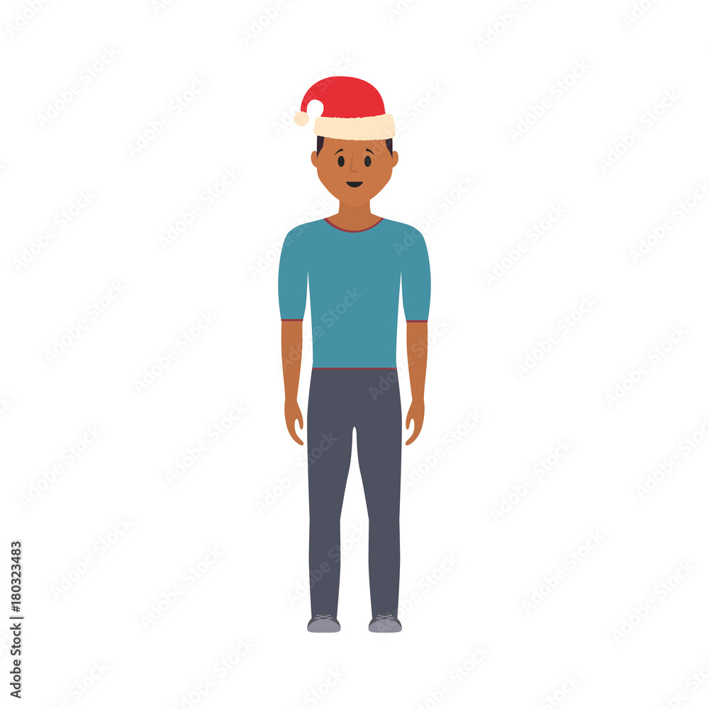 man standing with christmas hat icon over white background vector illustration