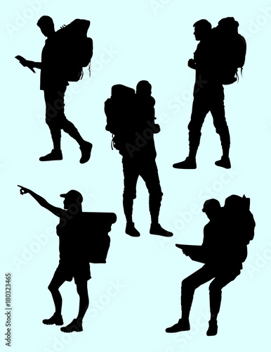Hiker gesture silhouette 04. Good use for symbol, logo, web icon, mascot, sign, or any design you want.