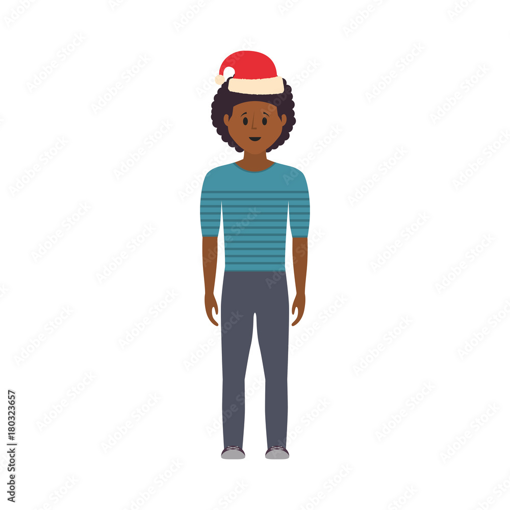 man standing with christmas hat icon over white background vector illustration man standing with christmas hat icon over white background vector illustration