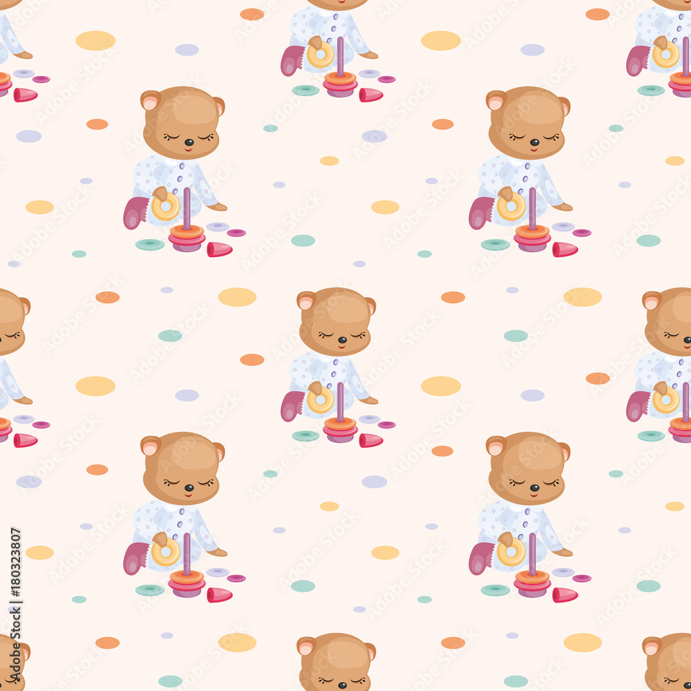 Children's seamless pattern with the image of a cute Teddy bear. Vector background. Children's seamless pattern with the image of a cute Teddy bear. Vector background.