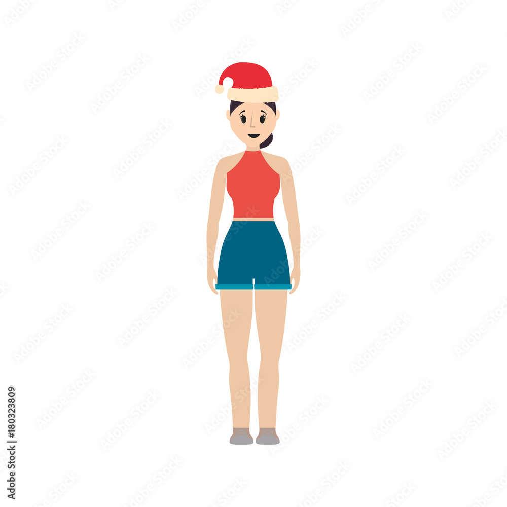 woman stading with christmas hat icon over white background vector illustration woman stading with christmas hat icon over white background vector illustration
