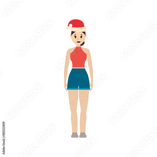 woman stading with christmas hat icon over white background vector illustration