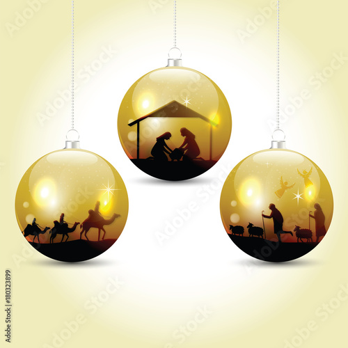 Christmas balls with nativity scene