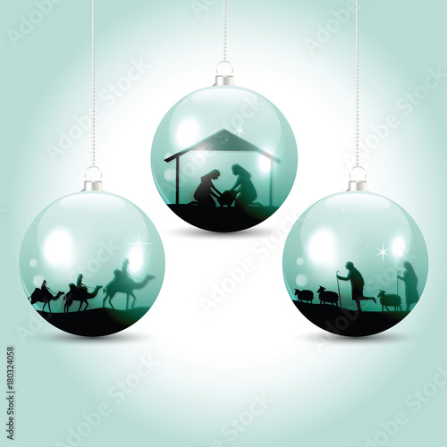 Christmas balls with nativity scene
