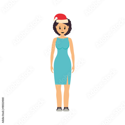 woman stading with christmas hat icon over white background vector illustration