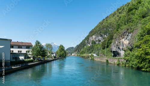 Scenery of Swiss city of Interlaken on Brienz lake © CanYalicn