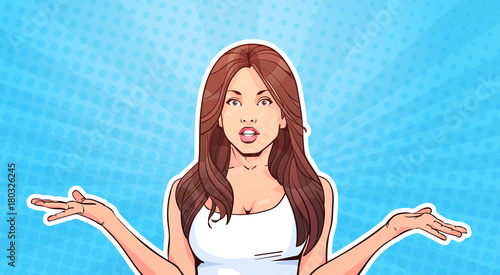 Confused Woman AtTractive Female Portrait In Retro Style Background Colorful Pop Art Banner Vector Illustration