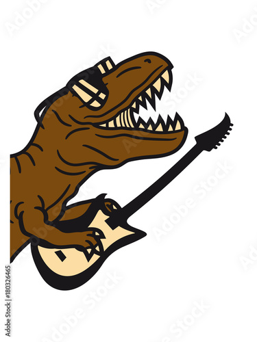 halb party feiern spaß gitarre elektro hard rock roll spielen musik band brüllen t-rex tyrannosaurus saurier rex fleischfresser groß monster dinosaurier dino böse gefährlich fressen jagen © Style-o-Mat-Design