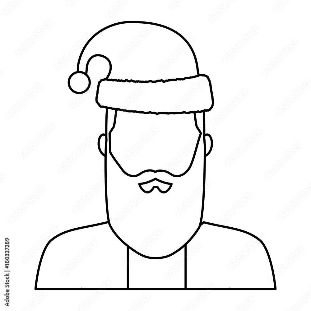 flat line uncolored man with santa hat over white background vector illustration flat line uncolored man with santa hat over white background vector illustration