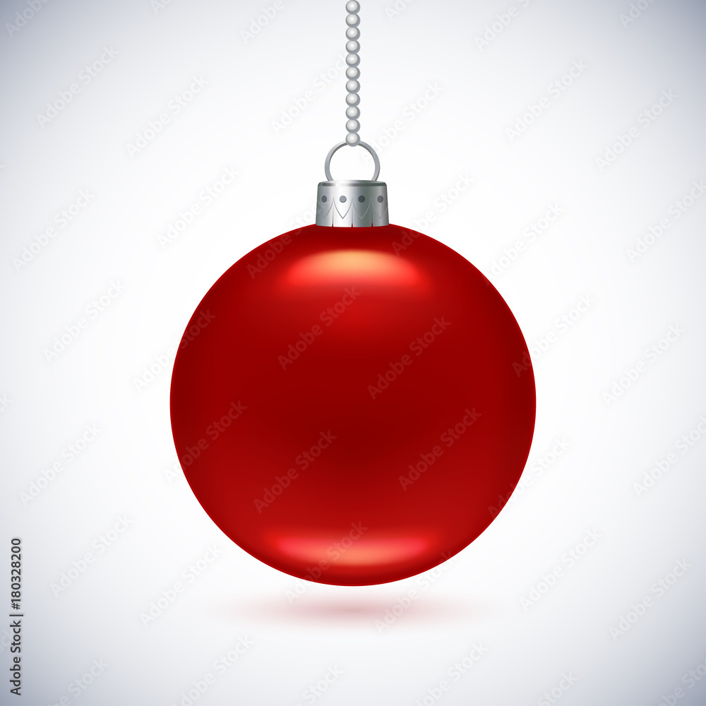 Red glossy Christmas ball with silver chain, isolated on white background. Red glossy Christmas ball with silver chain, isolated on white background.
