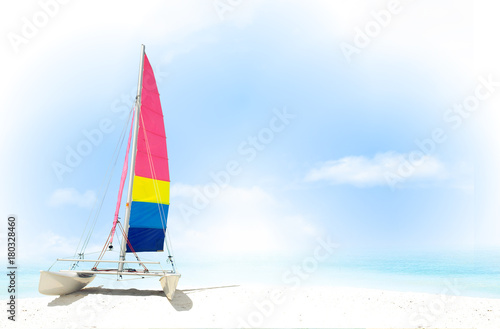 Sailboat on the white beach