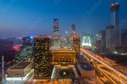 High angle view of Beijing Central Business District skyscrapers building at night in Beijing ,China.