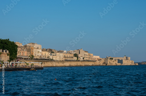 Sunset in Embankment of Ortygia island, Syracuse city, in Sicily.