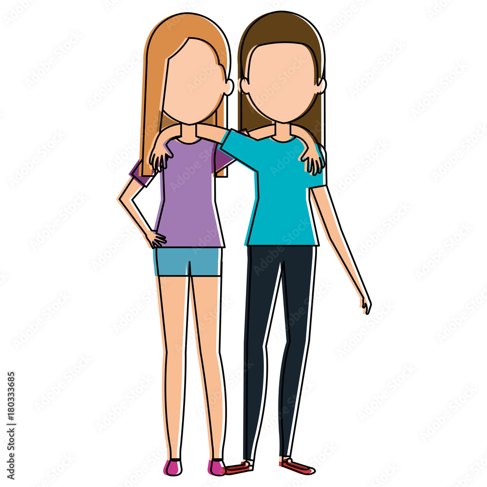 couple of female friends avatars vector illustration design couple of female friends avatars vector illustration design