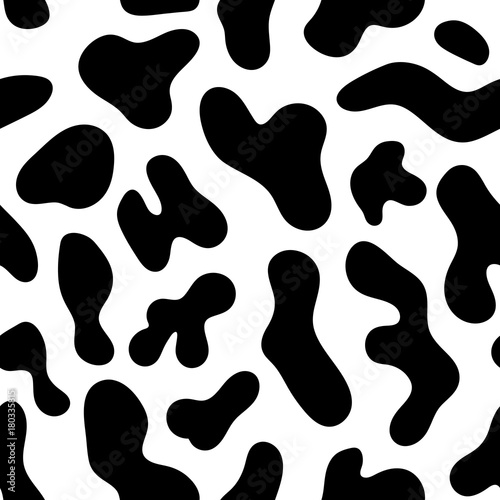 Cow texture pattern. Black and white seamless background. Vector illustration