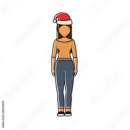 woman stading with christmas hat icon over white background vector illustration