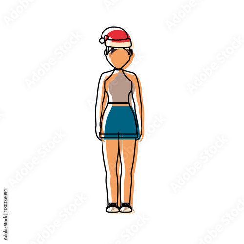 woman stading with christmas hat icon over white background vector illustration