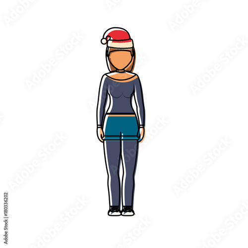 woman stading with christmas hat icon over white background vector illustration