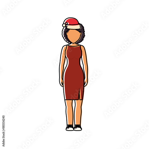 woman stading with christmas hat icon over white background vector illustration