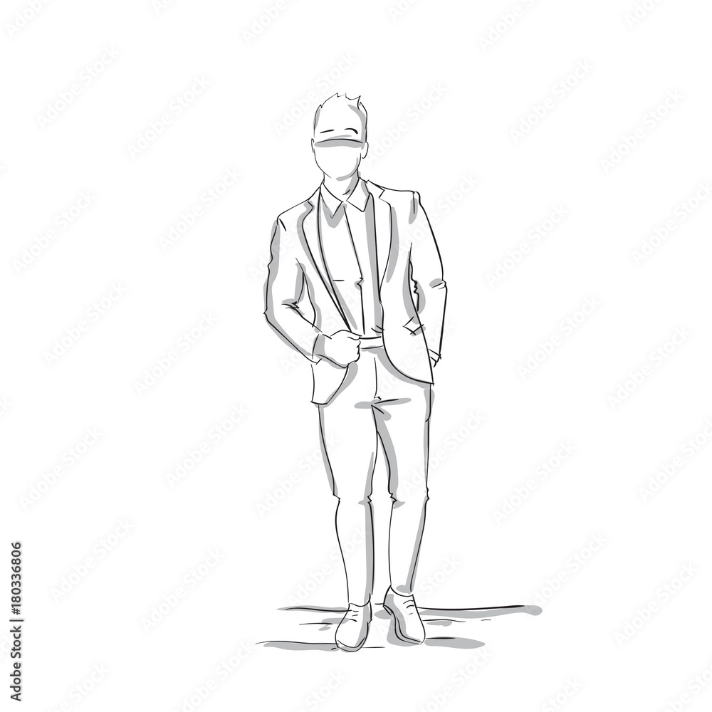 Sketch Silhouette Of Confedent Business Man In Suit, Businessman Full Length On White Background Vector Illustration Sketch Silhouette Of Confedent Business Man In Suit, Businessman Full Length On White Background Vector Illustration