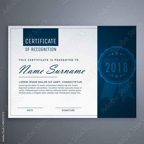 clean blue certificate of appreciation template design