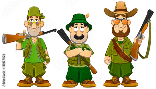 Cartoon hunters. Set mascots.