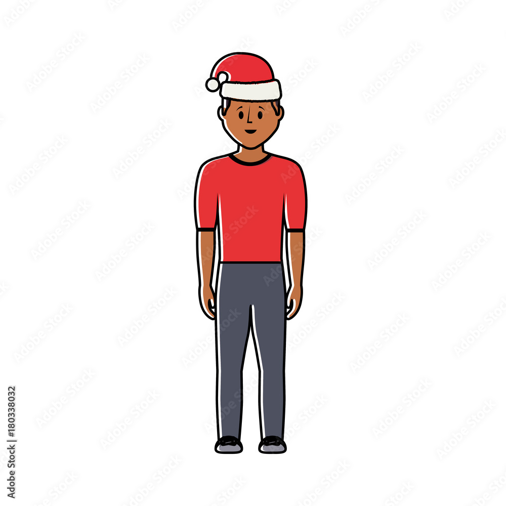 man standing with christmas hat icon over white background vector illustration man standing with christmas hat icon over white background vector illustration