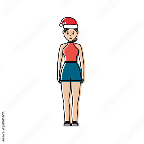 woman stading with christmas hat icon over white background vector illustration
