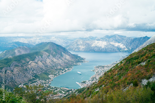 Beautiful cloudy landscape view from mountain on a bay
