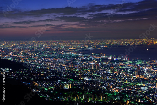 大阪、神戸の夜景 摩耶山掬星台からの眺め