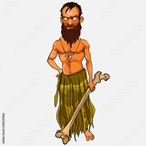 cartoon wild male Islander with a large bone in hand