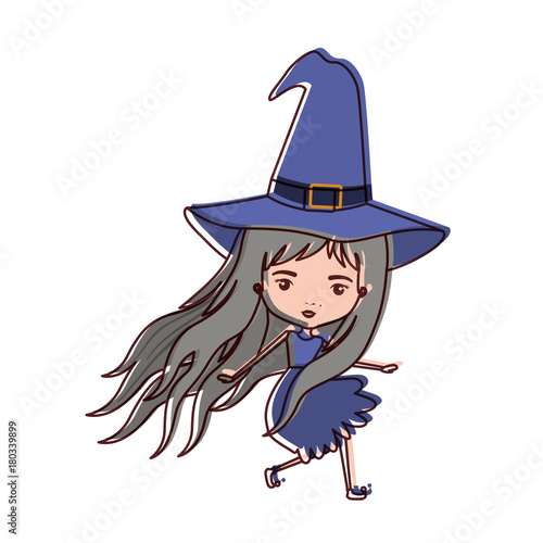 cute witch flying in watercolor silhouette